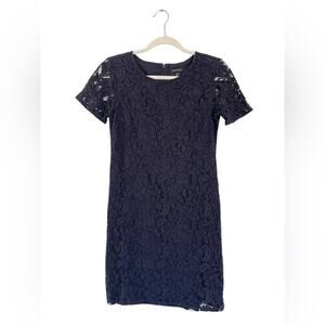 Ann Taylor Black Lace Shift Dress Short Sleeves Size 0